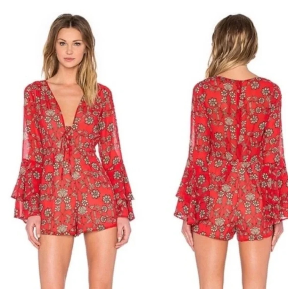 For Love and Lemons Red Floral Pia Romper size XS